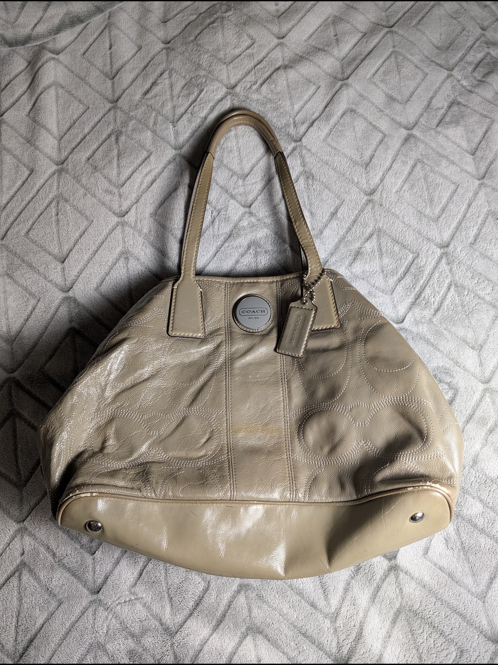 Coach Kisslock Taupe Leather Signature Satchel